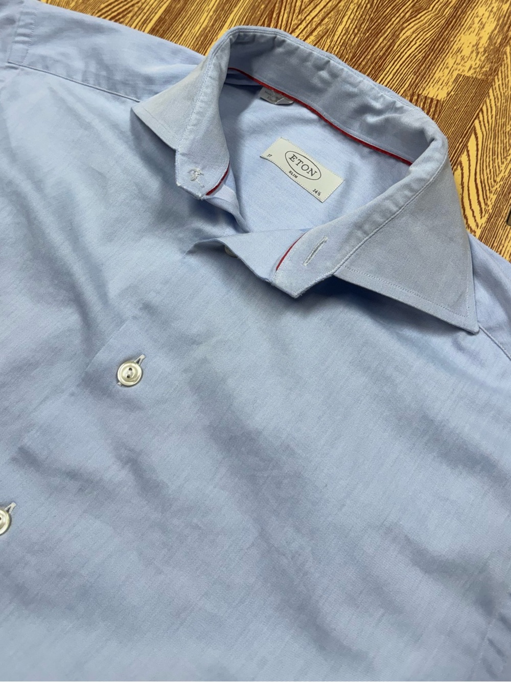 Eton Cambridge Blue Cotton Slim Fit Cutaway Collar Dress Shirt Size 37 / 14.5